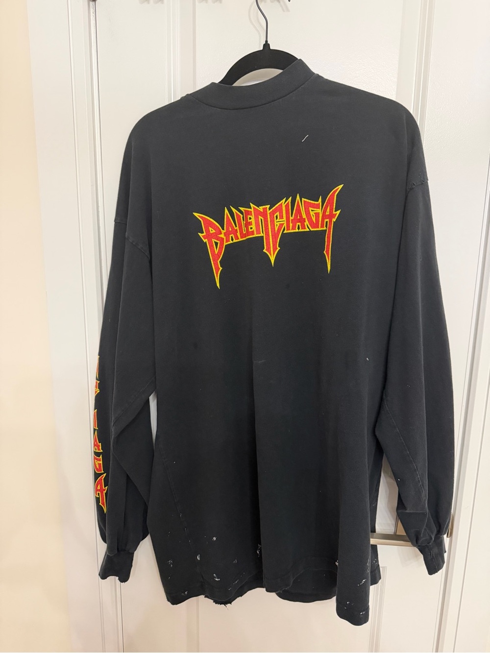 Balenciaga Black Crewneck with Red and Yellow Flame Logo